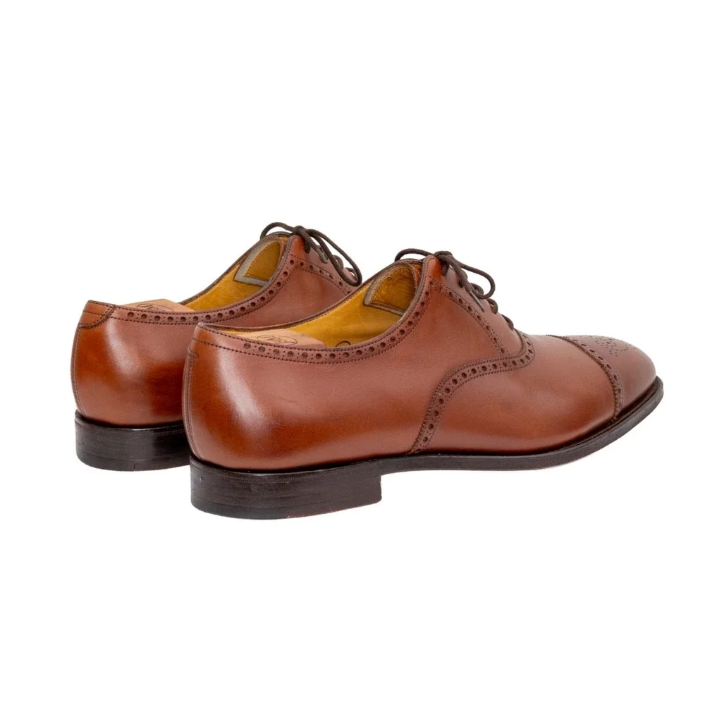 John‎ Lobb Oxford Shoes UK 10 E US 11 Brown Leather Brogue Punching SEYMOUR